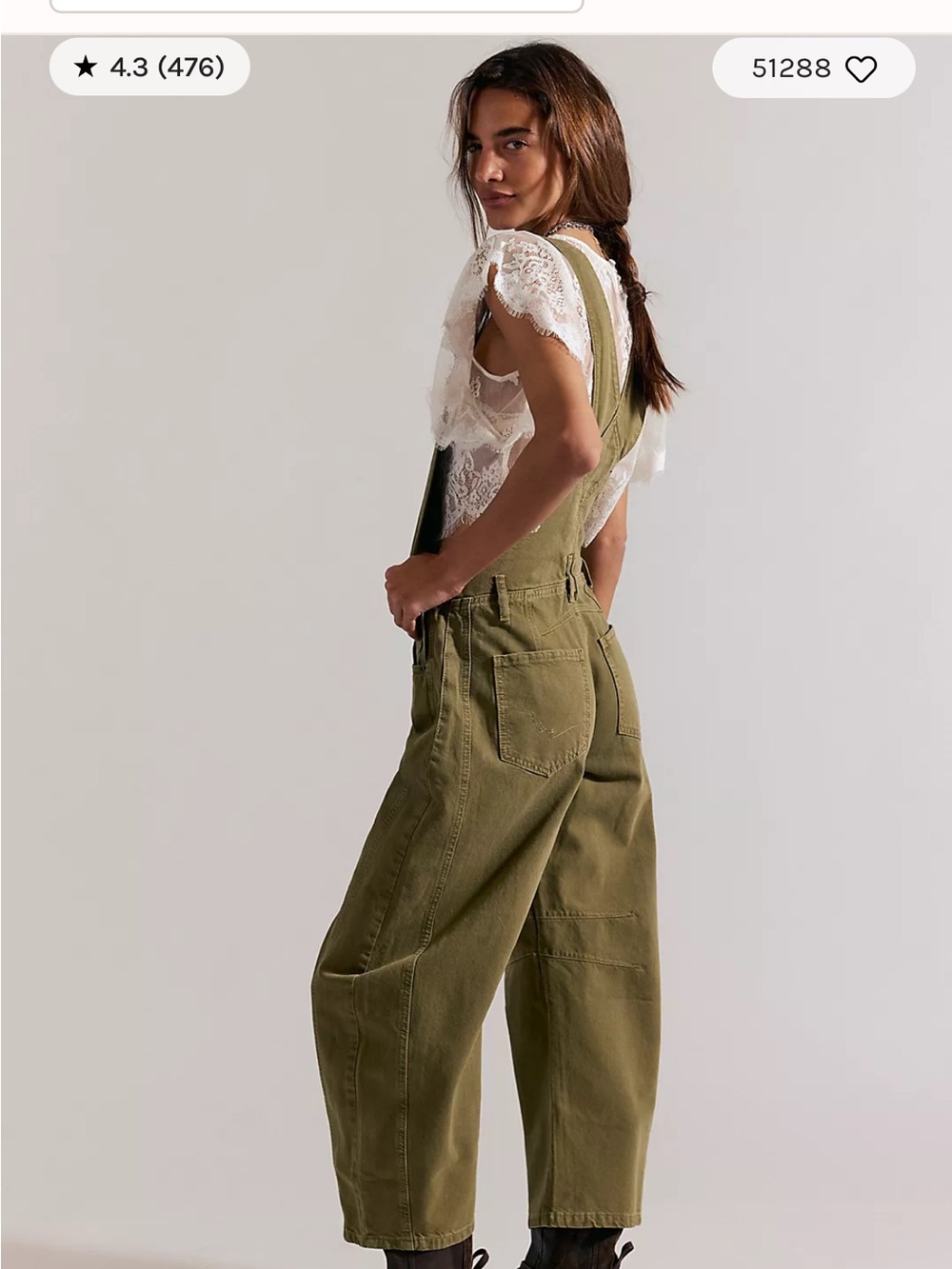 Free People Olive Green Relaxed Denim Overalls - Picture 2 of 5